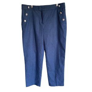 LOFT Size 10 The Riviera Slim Blue Cotton Blend Nautical Sailor Preppy Pants But